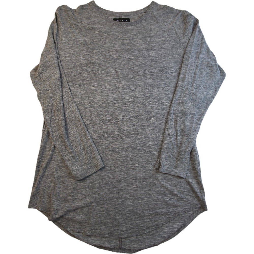 PacSun Longer Fit Shirt Mens L Gray Curved Hem Long Sleeve New
